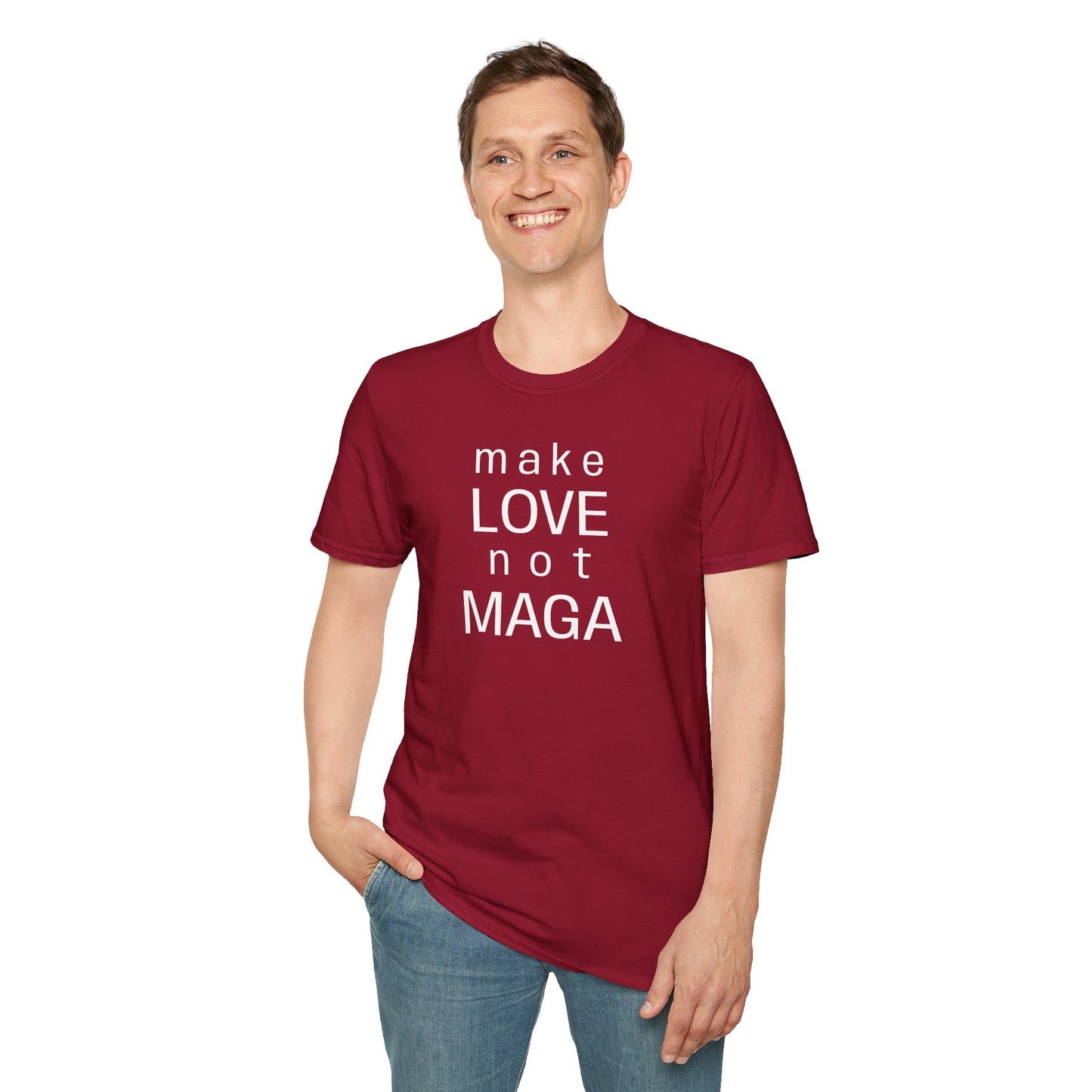 make LOVE not MAGA - Unisex Softstyle T-Shirt
