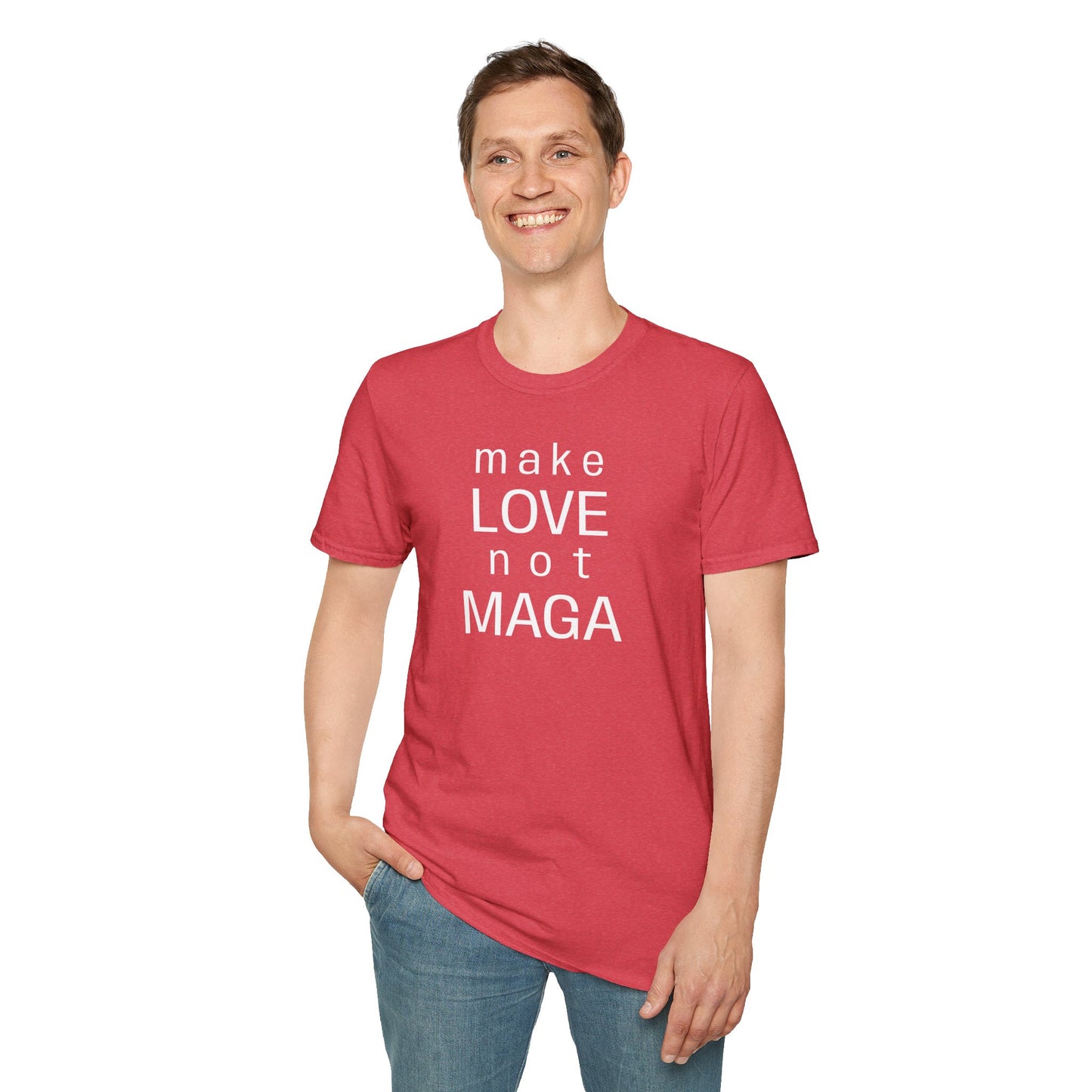 make LOVE not MAGA - Unisex Softstyle T-Shirt