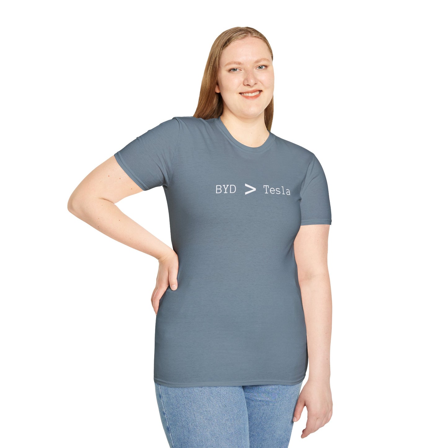 BYD > Tesla - Unisex Softstyle T-Shirt