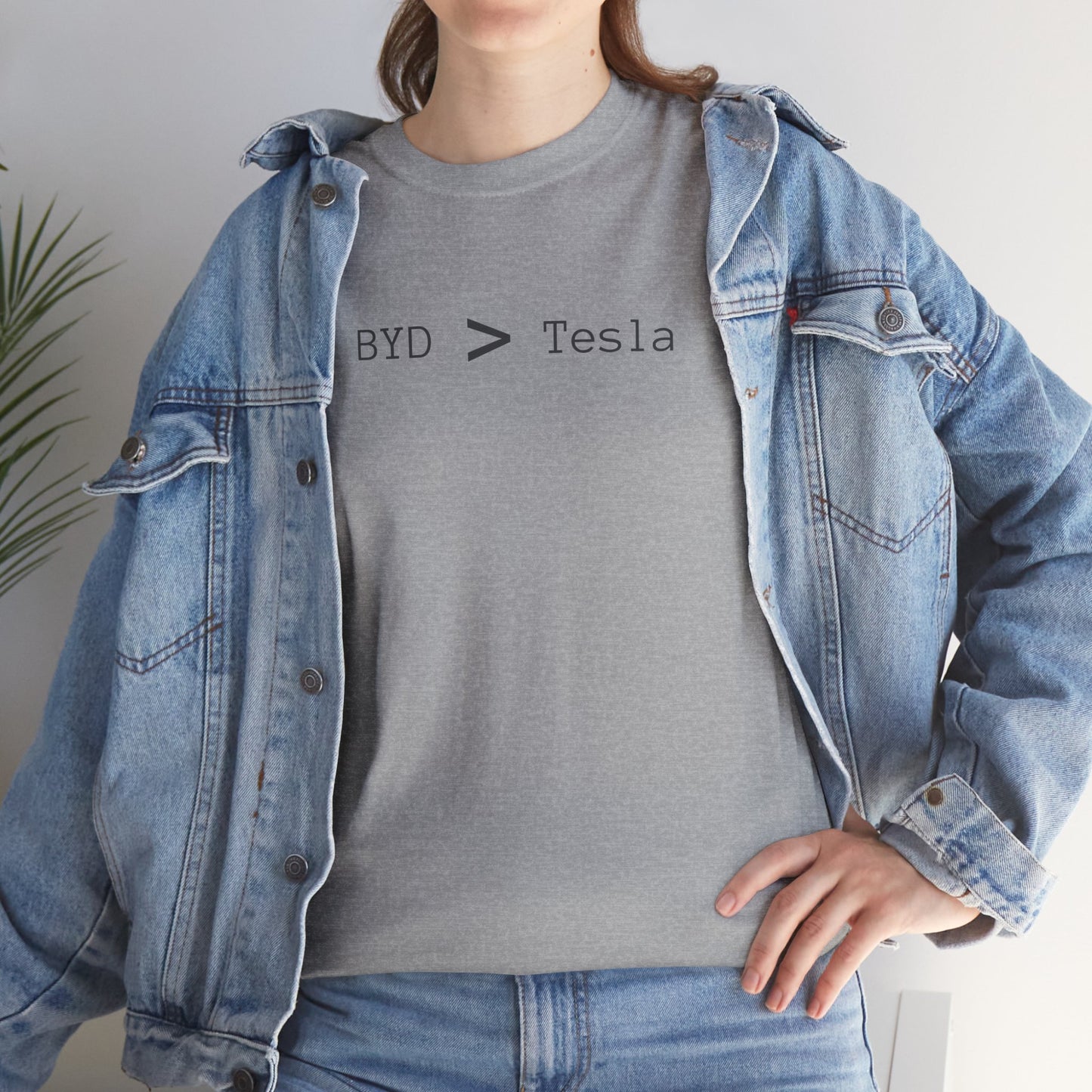 BYD > Tesla - Unisex Heavy Cotton T-Shirt