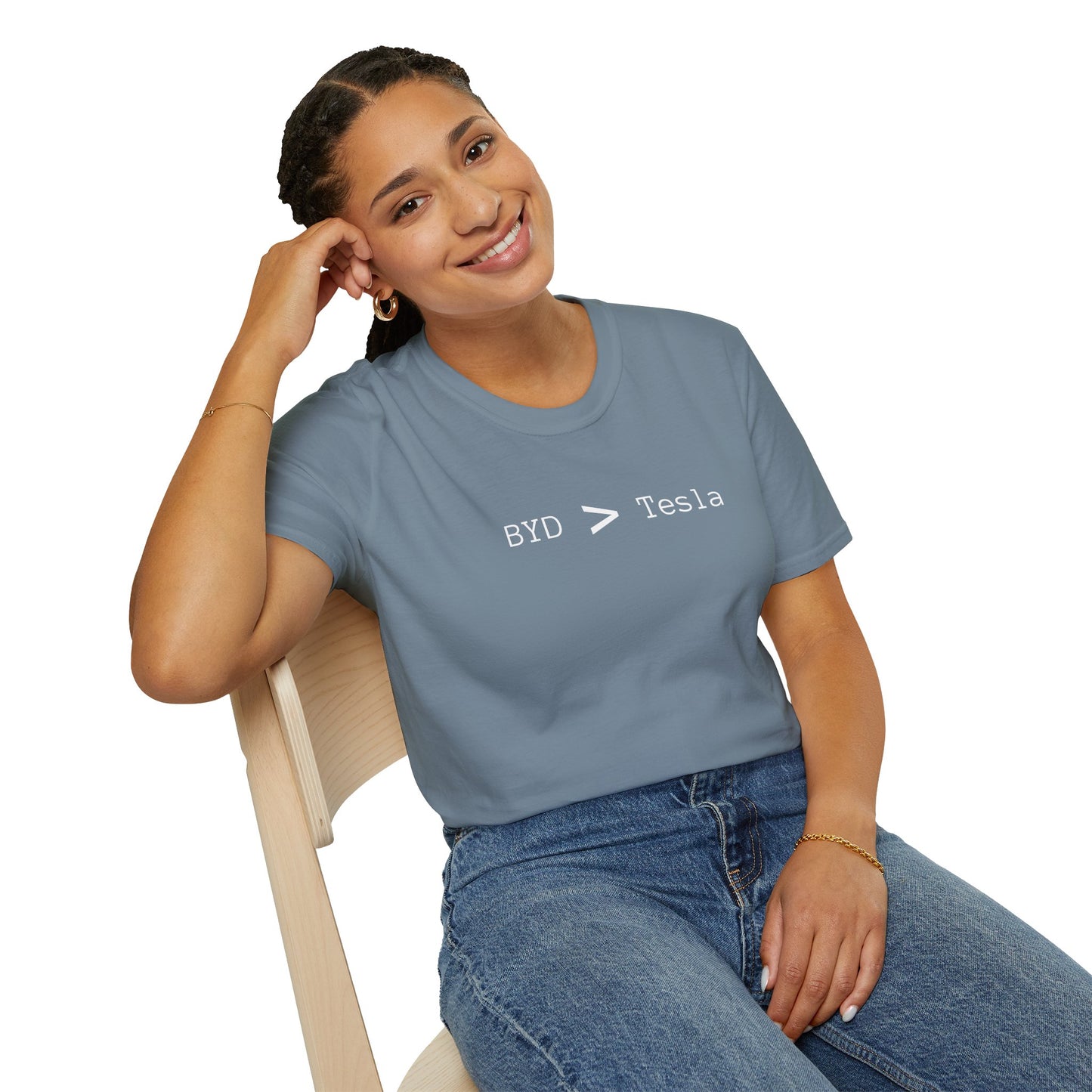 BYD > Tesla - Unisex Softstyle T-Shirt