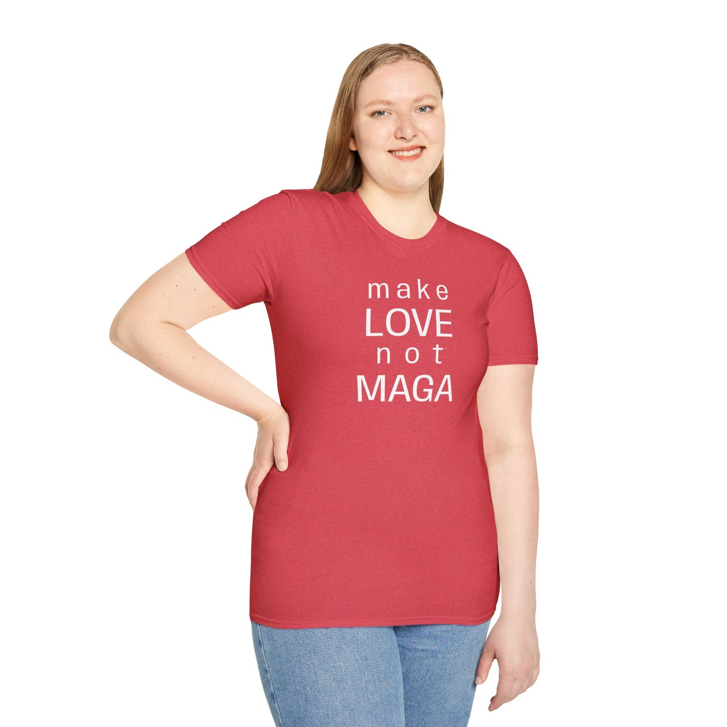 make LOVE not MAGA - Unisex Softstyle T-Shirt