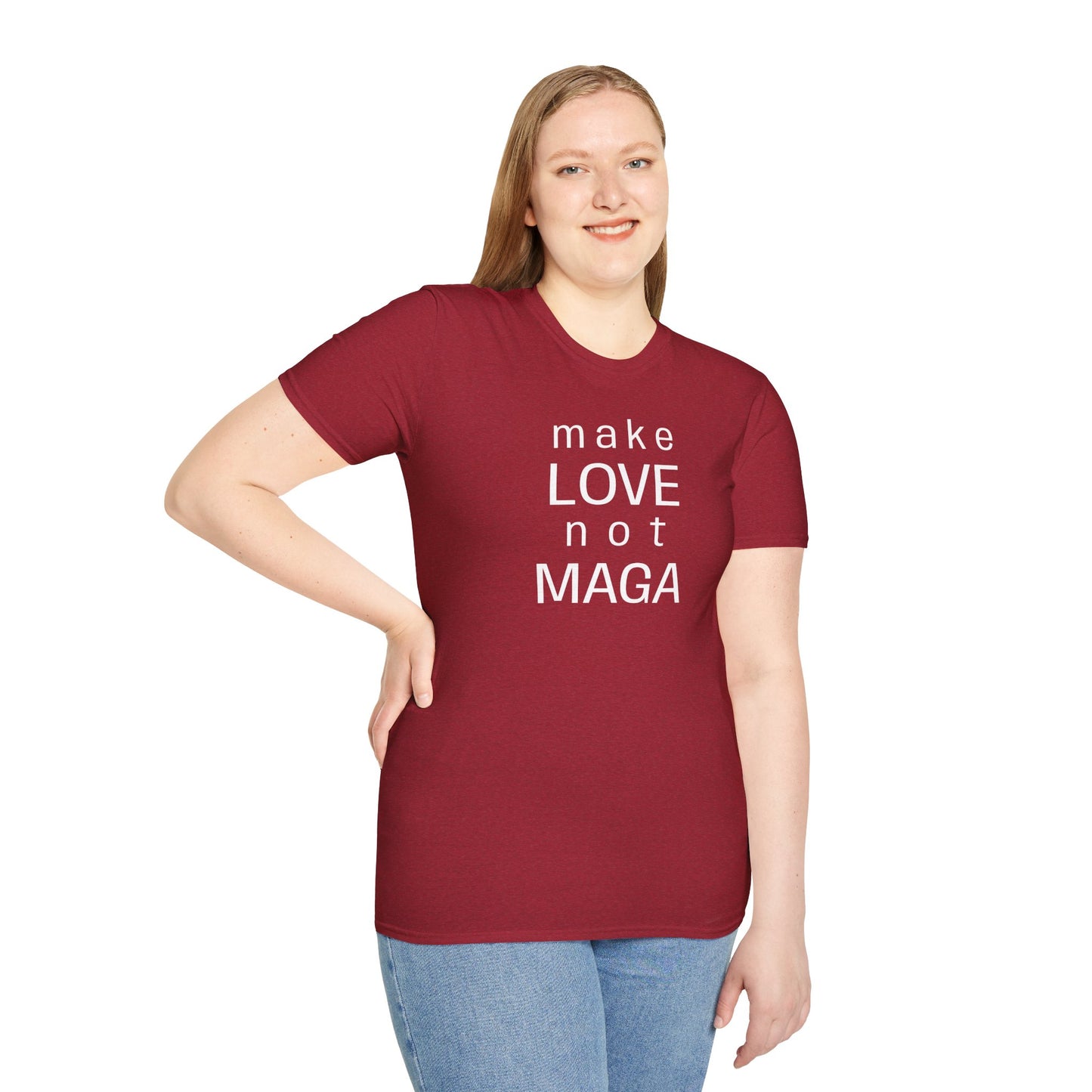 make LOVE not MAGA - Unisex Softstyle T-Shirt
