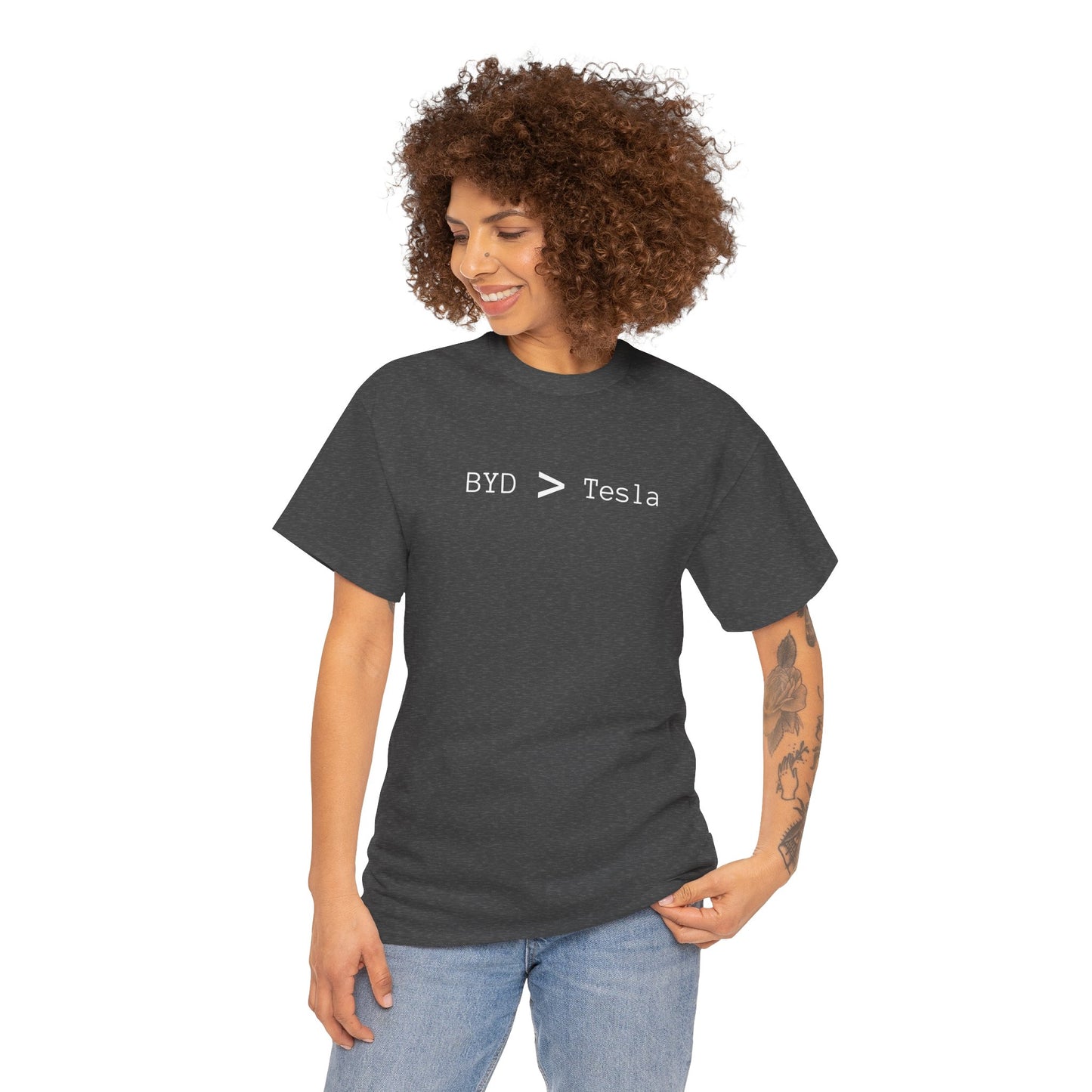 BYD > Tesla - Unisex Heavy Cotton T-Shirt