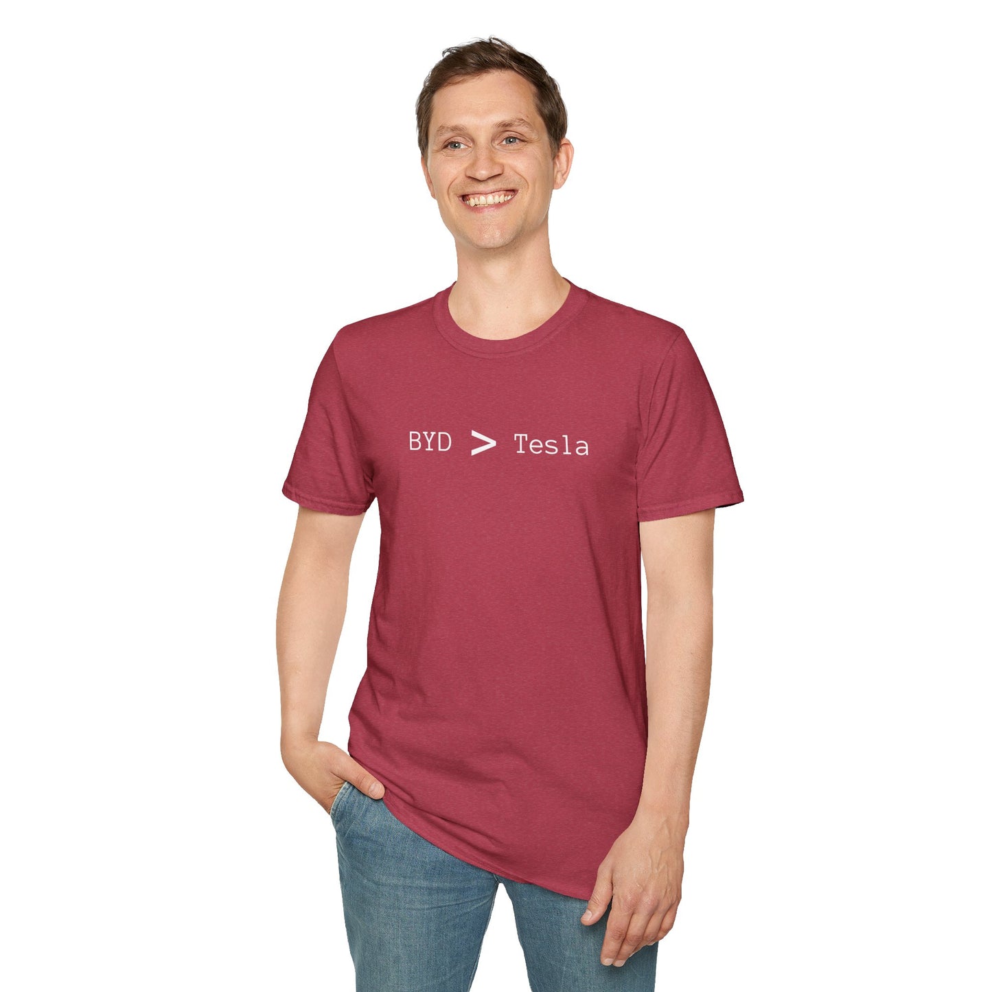 BYD > Tesla - Unisex Softstyle T-Shirt