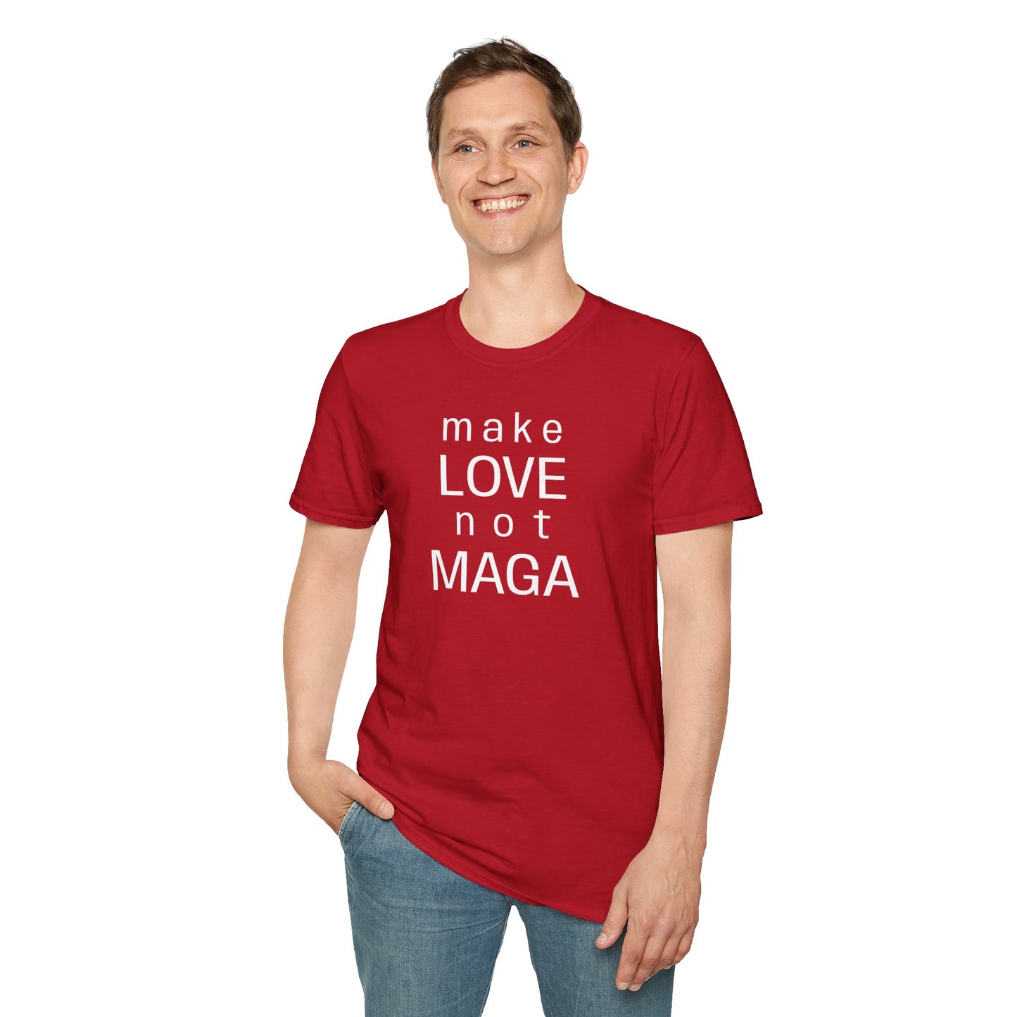 make LOVE not MAGA - Unisex Softstyle T-Shirt